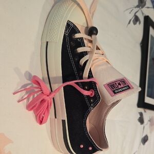 Converse Black and Cream Shoes with Pink Highlights